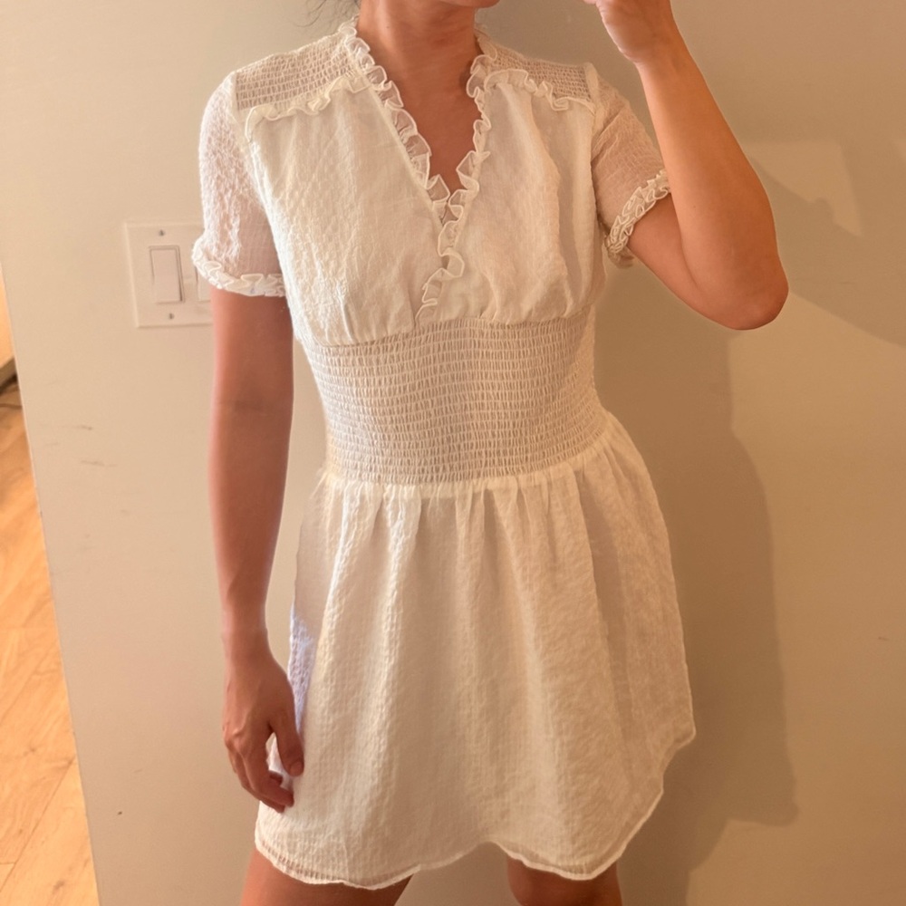 The Jetset Diaries White V-Neck Ruffle Mini Dress